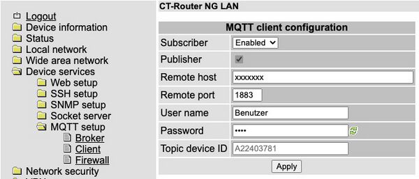 MQTT client configuration